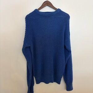 Vintage Ivy Club Mens Royal Blue Waffle Knit Ramie Cotton Sweater Size M